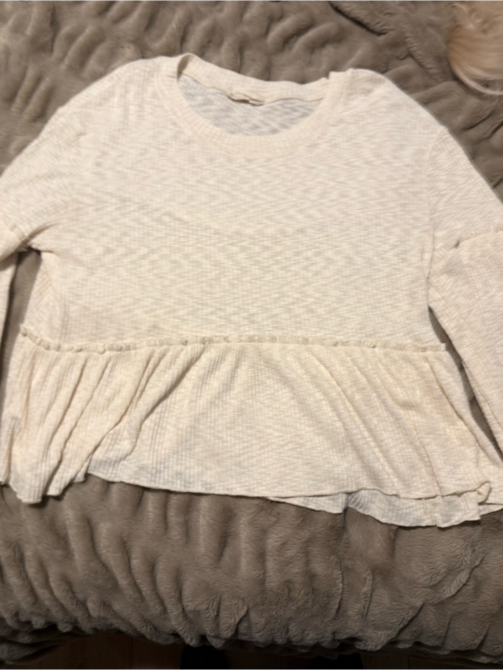 Altar’d State Cream Ribbed Peplum Top – Size Large